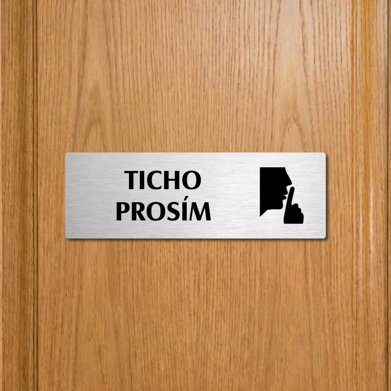 Ticho prosím, 200x66mm, zlatá popiska s dvojtým rámečkem